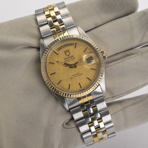Tudor Oyster Prince Date-Day 94613 Linen Dial 36mm 18k Gold Men's Watch - Picture 7 of 8